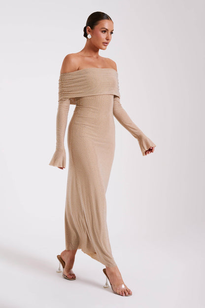 Ziraelle - Off-Shoulder Shimmer Maxi Dress